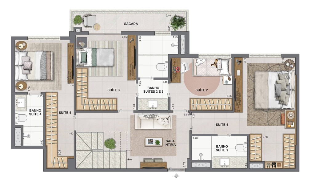 Planta 20 - 4 dorm 191,74m - cobertura duplex - inferior