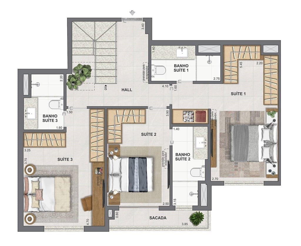 Planta 14 - 3 dorm 151,44m - cobertura duplex - inferior