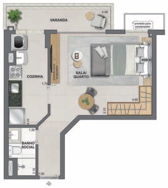 Planta 02 - 1 dorm 40,49m - studio