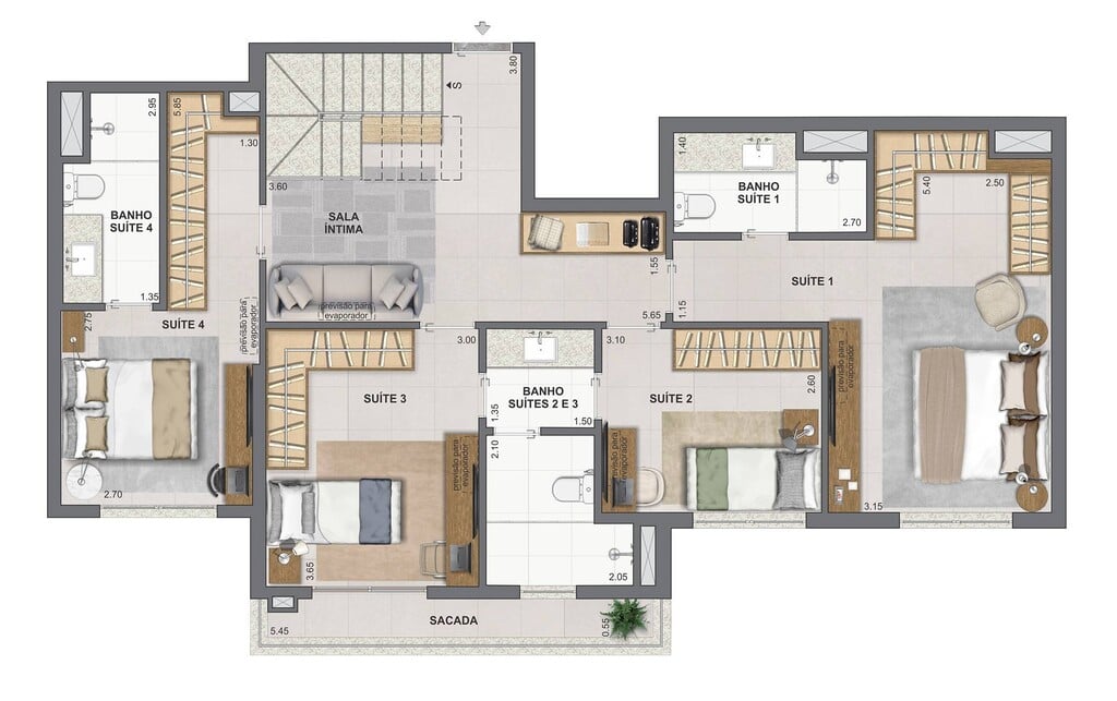 Planta 18 - 4 dorm 191,53m - cobertura duplex - inferior