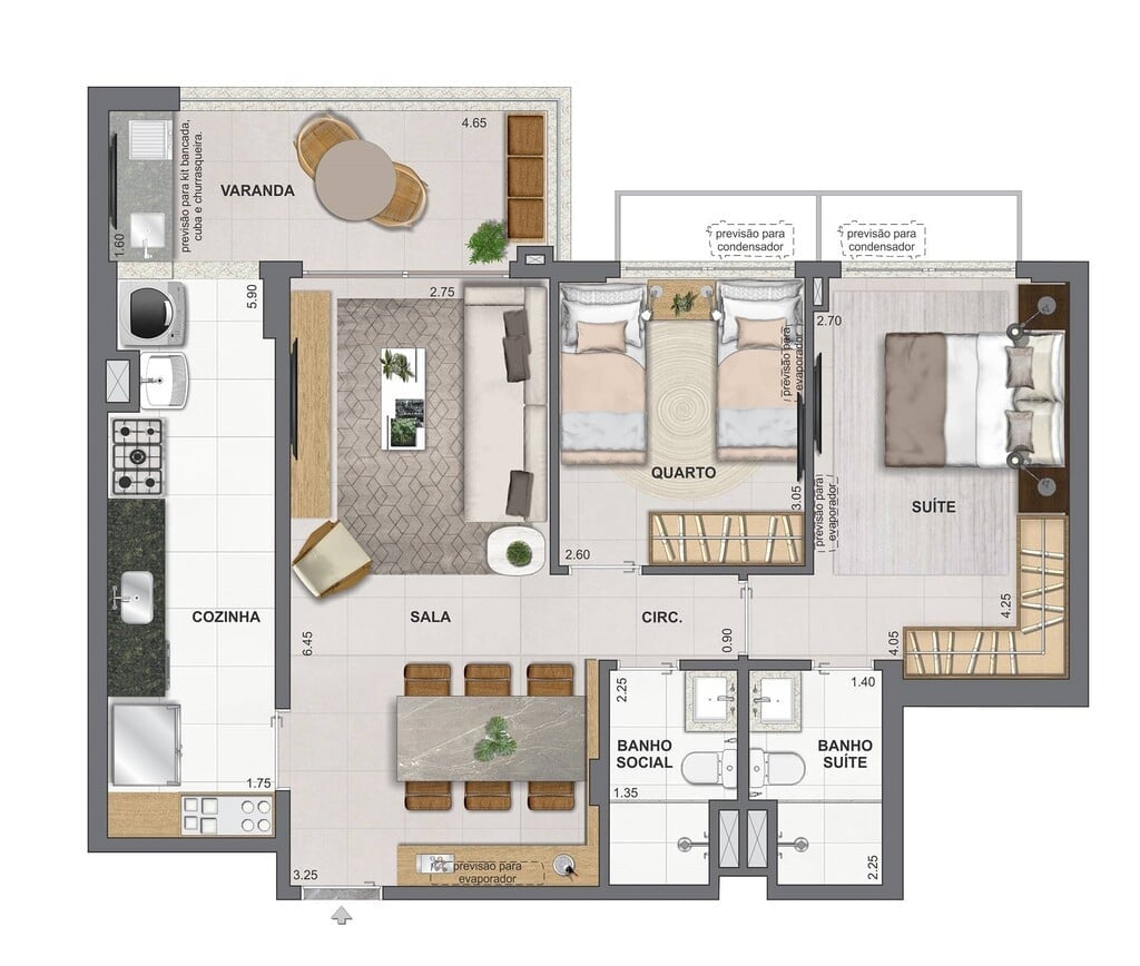 Planta 04 - 2 dorm 73,80m