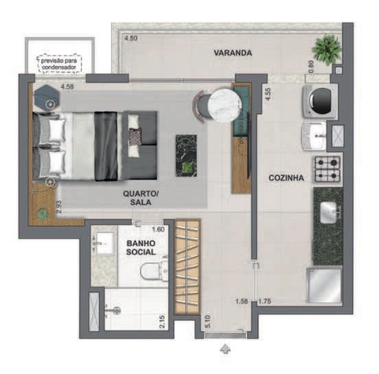 Planta 01 - 1 dorm 37,77m - studio