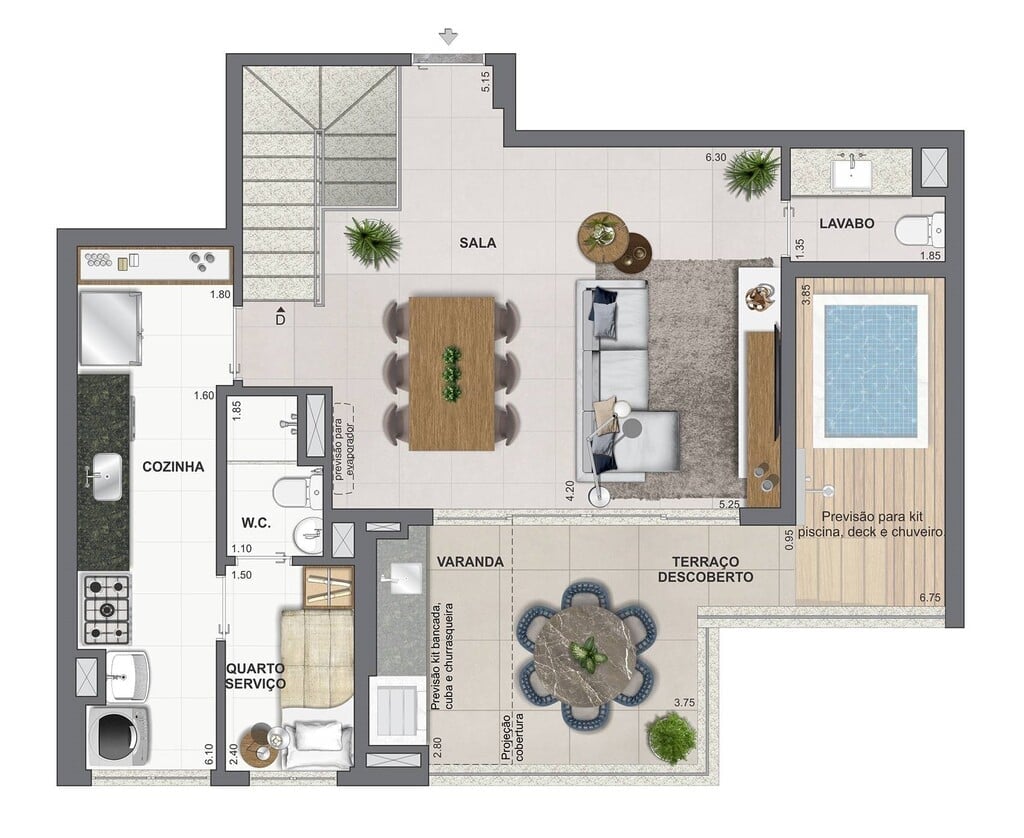 Planta 15 - 3 dorm 151,44m - cobertura duplex - superior