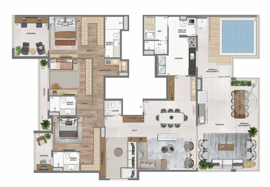 Planta 06 - 3 dorm 259 52m - cobertura horizontal