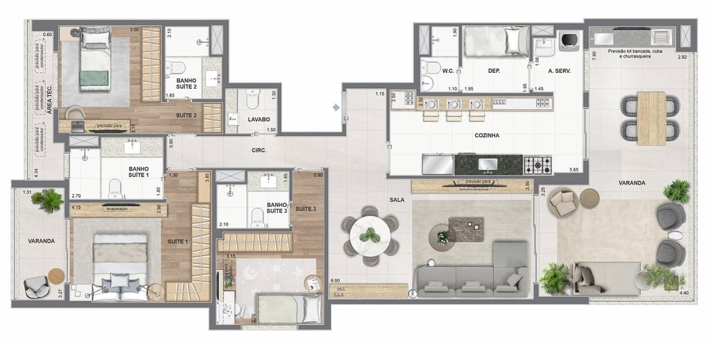 Planta 02 - 3 dorm 155 62m