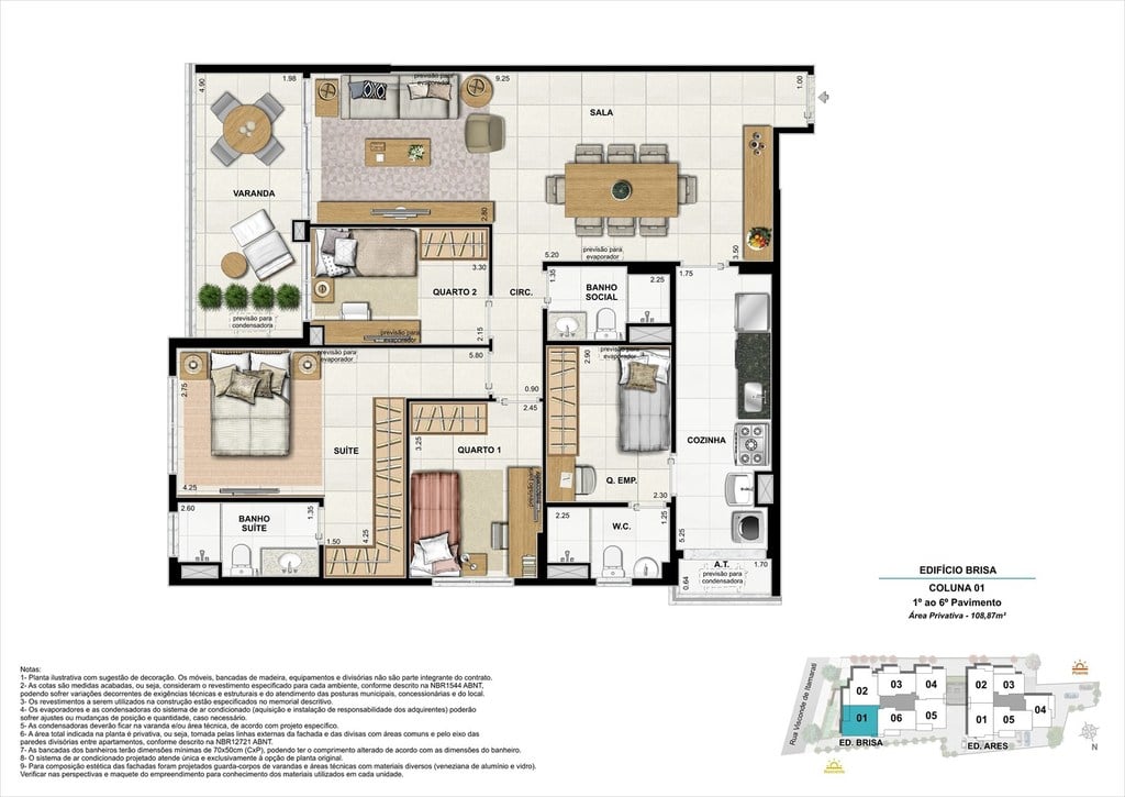 Planta 09 - 3 dorm 108 87m