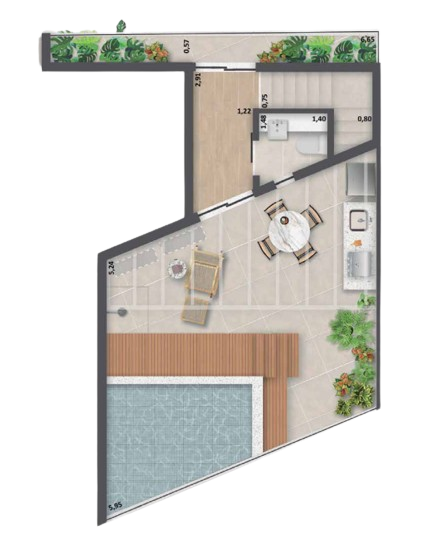 Planta 06 - 1 dorm 89,70m - cobertura duplex - superior