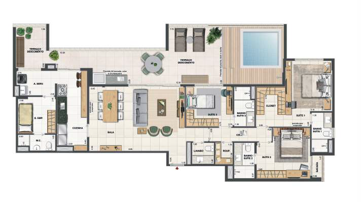 Planta 07 - 3 dorm 184,72m - cobertura horizontal