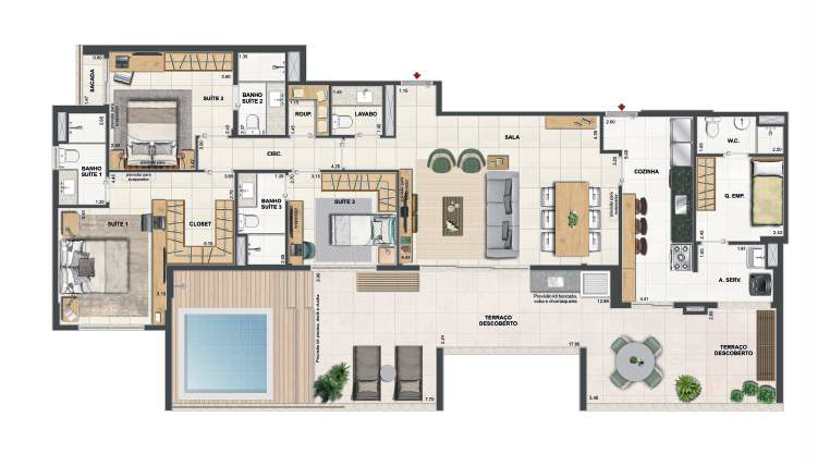 Planta 08 - 3 dorm 188,89m - cobertura horizontal