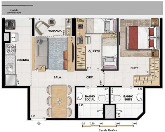 Planta 02 - 2 dorm 53 76m