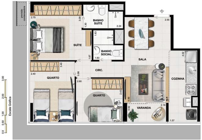 Planta 05 - 3 dorm 60 75m