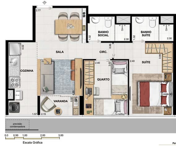 Planta 01 - 2 dorm 53 58m