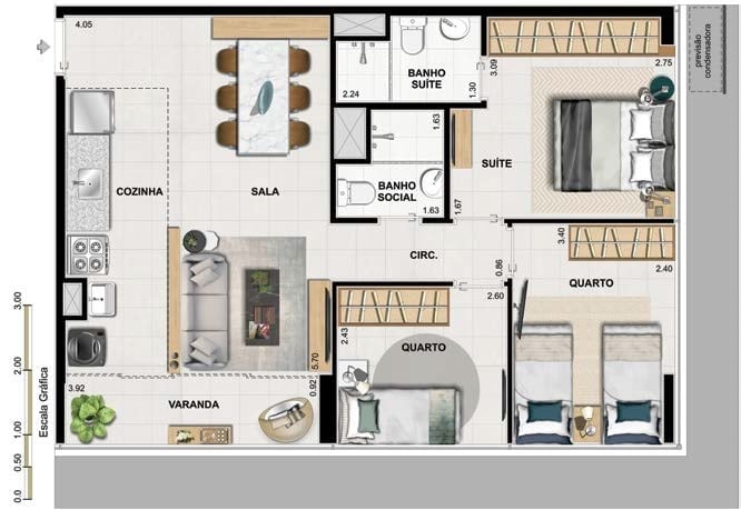 Planta 06 - 3 dorm 65 15m