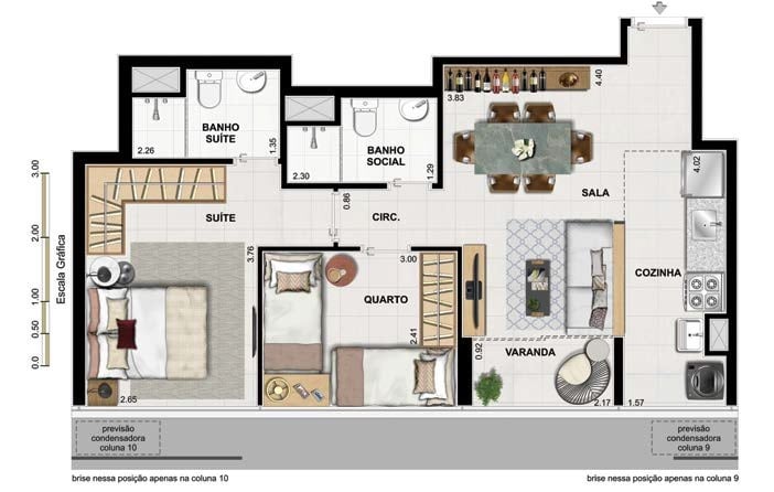 Planta 04 - 2 dorm 55 83m