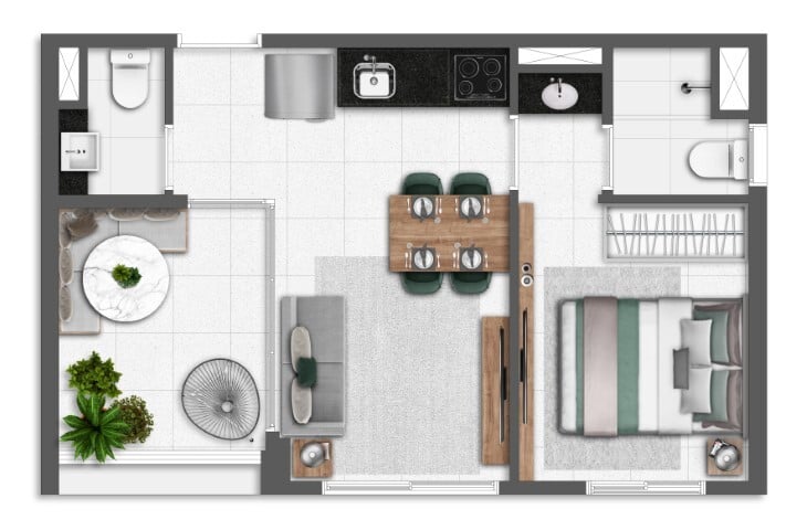 Planta 02 - 1 dorm 35m