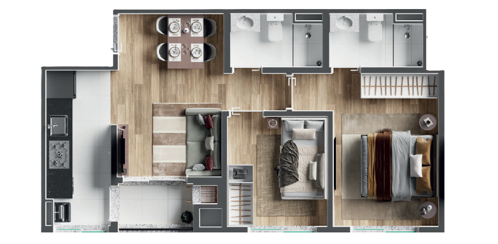 Planta 01 - 2 dorm 46,61m