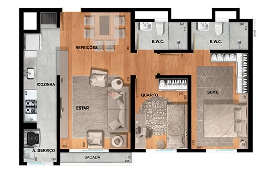 Planta 01 - 2 dorm 67m