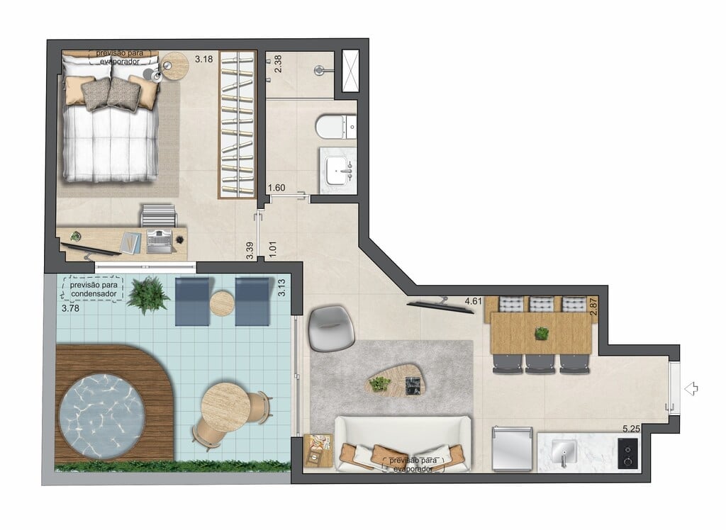 Planta 02 - 1 dorm 43,54m - garden