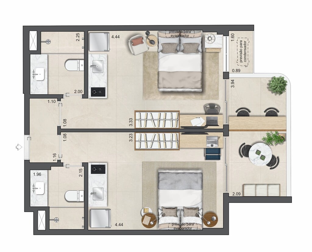 Planta 03 - 2 dorm 50,63m