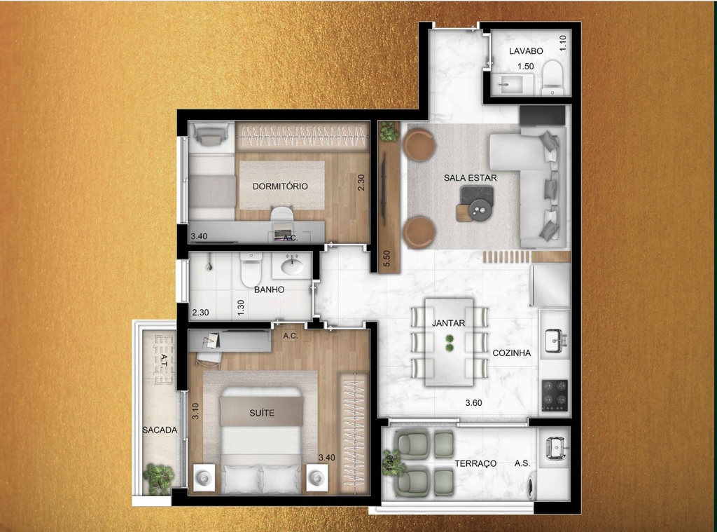 Planta 03 - 3 dorm - 64 80m