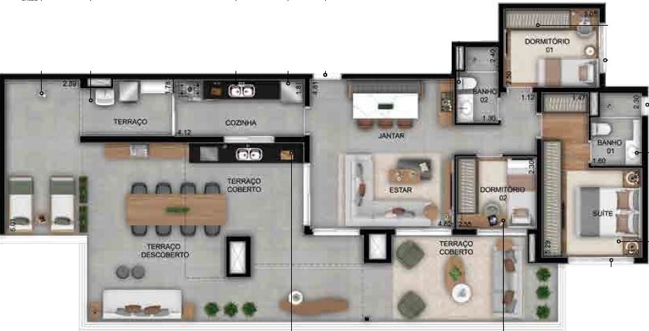 Planta 06 - 3 dorm 122m - cobertura horizontal