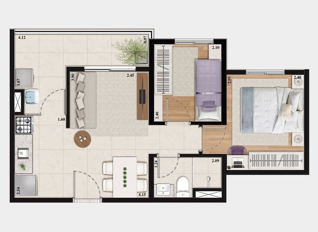 Planta 02 - 2 dorm 42,99m