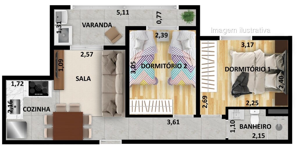 Planta 01 - 2 dorm 42 29m