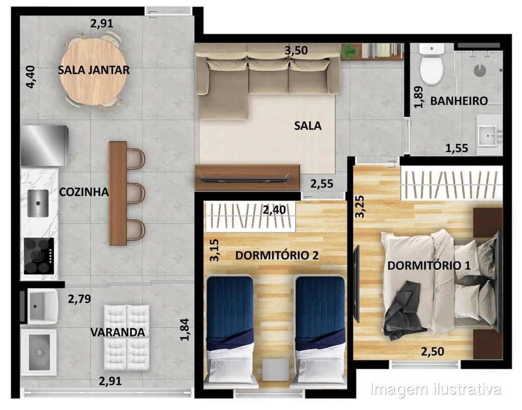 Planta 05 - 2 dorm 49 54m