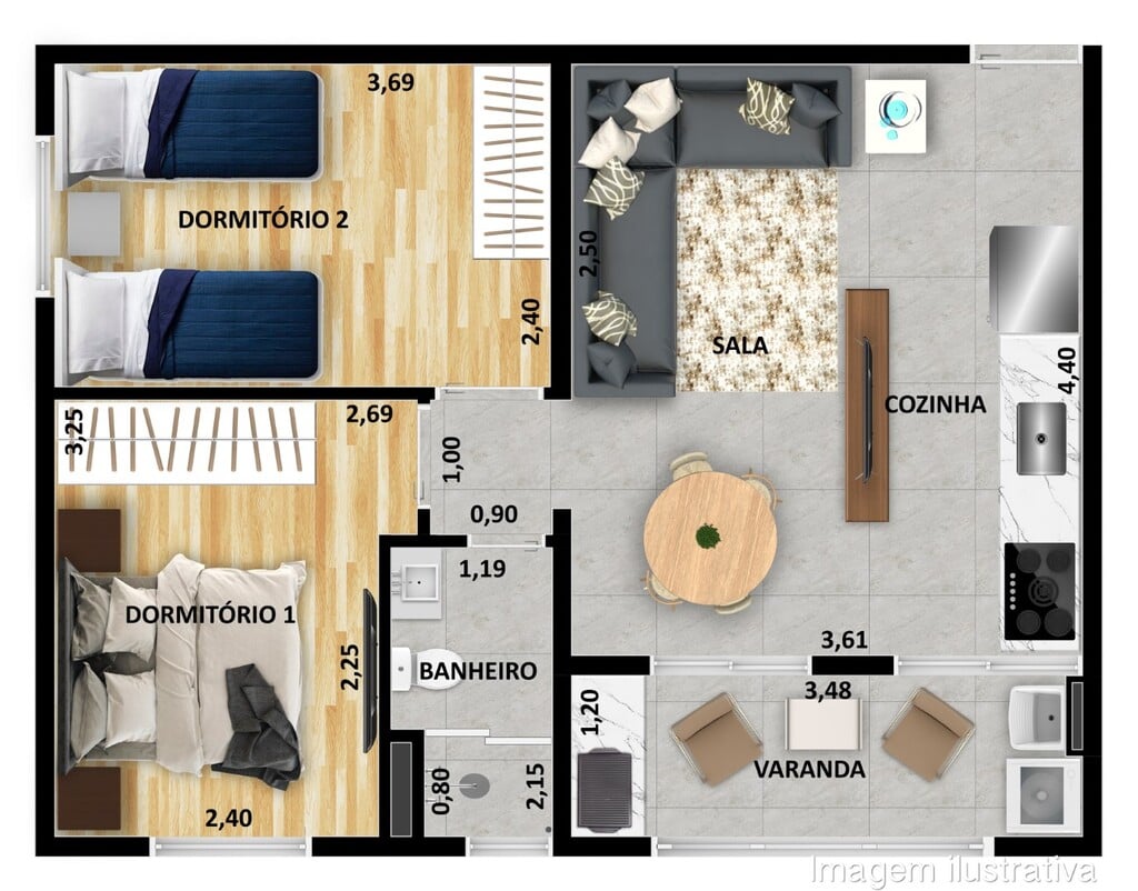 Planta 03 - 2 dorm 45 84m