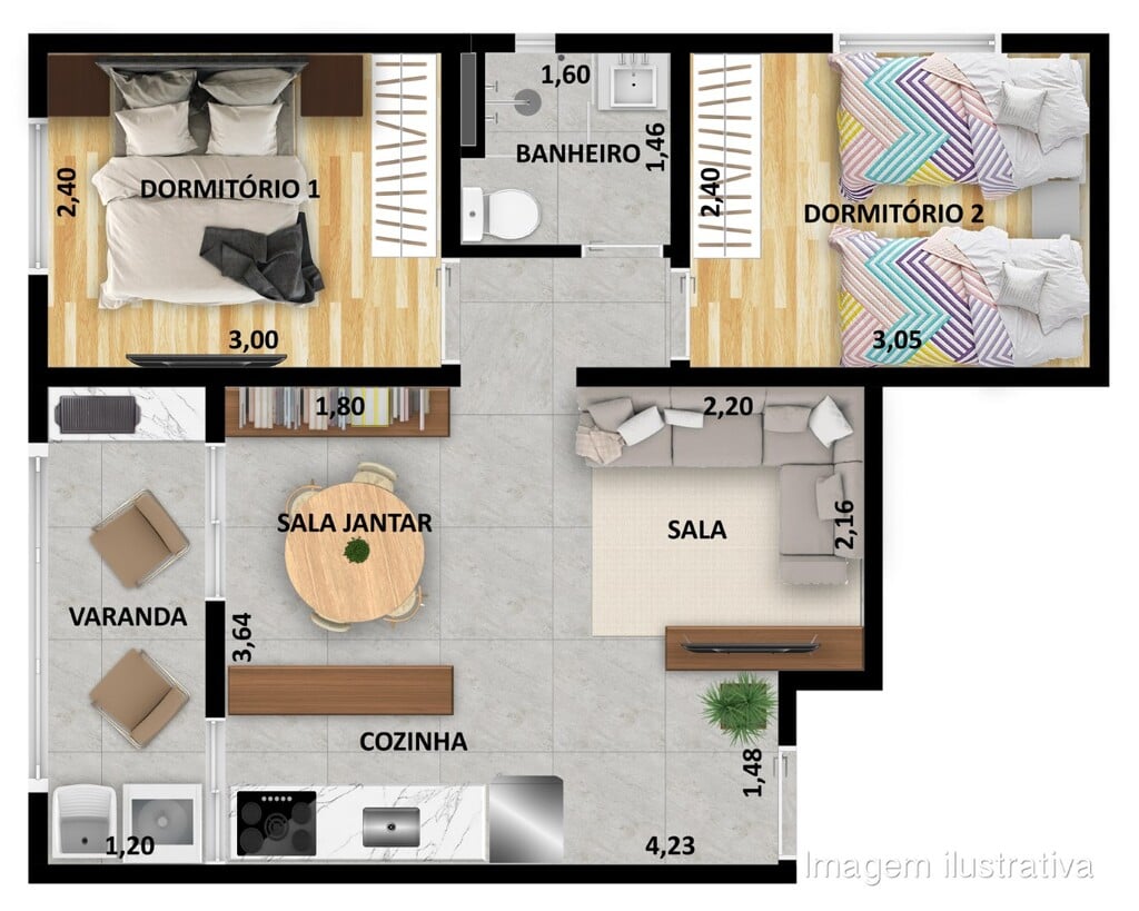 Planta 02 - 2 dorm 44 62m