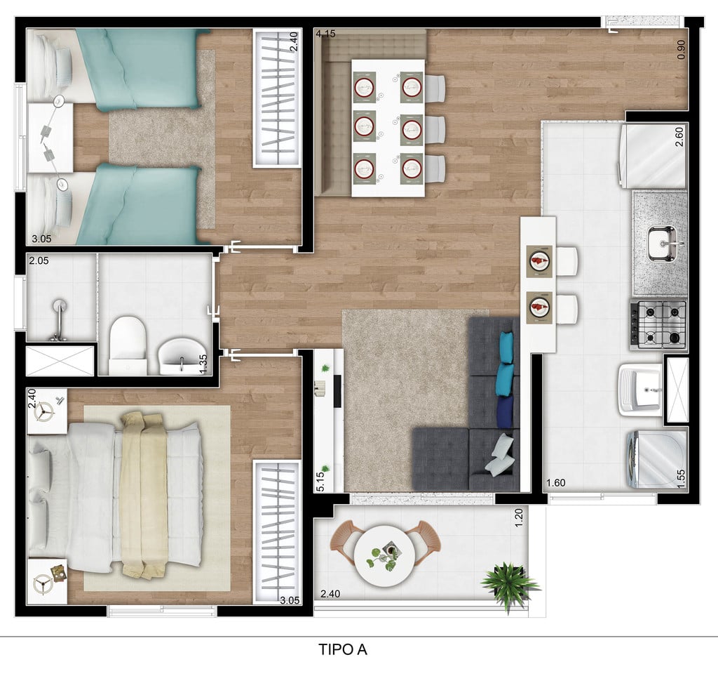 Planta 01 - 2 dorm 48 25m