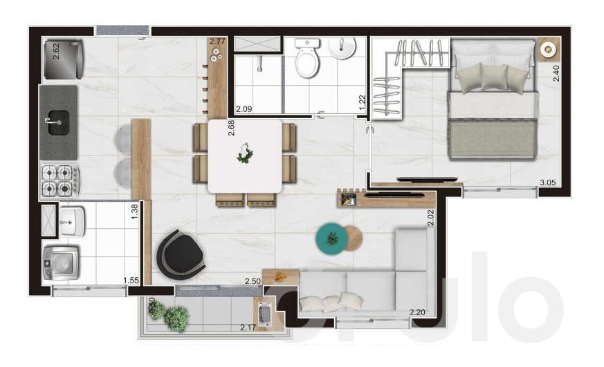 Planta 02 - 1 dorm 37m - opo