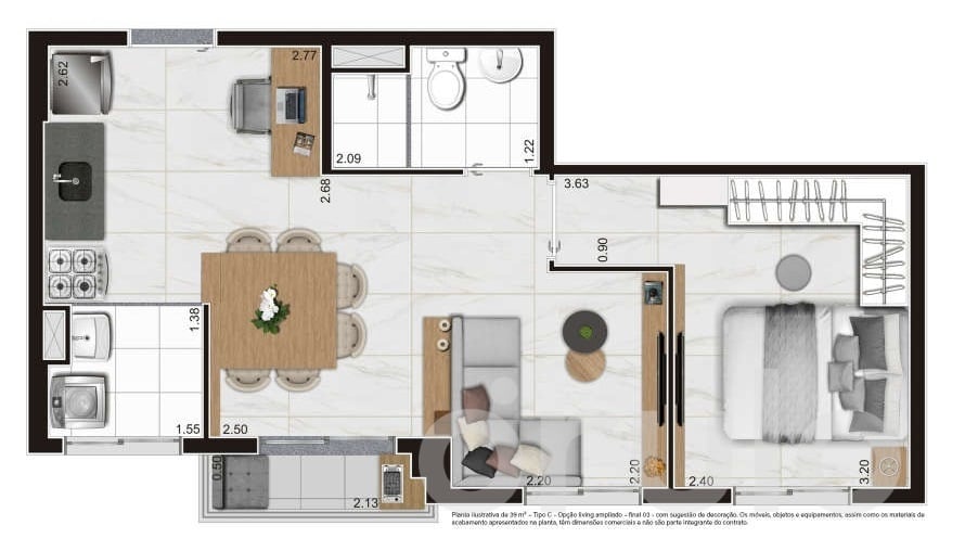 Planta 05 - 1 dorm 39m - opo