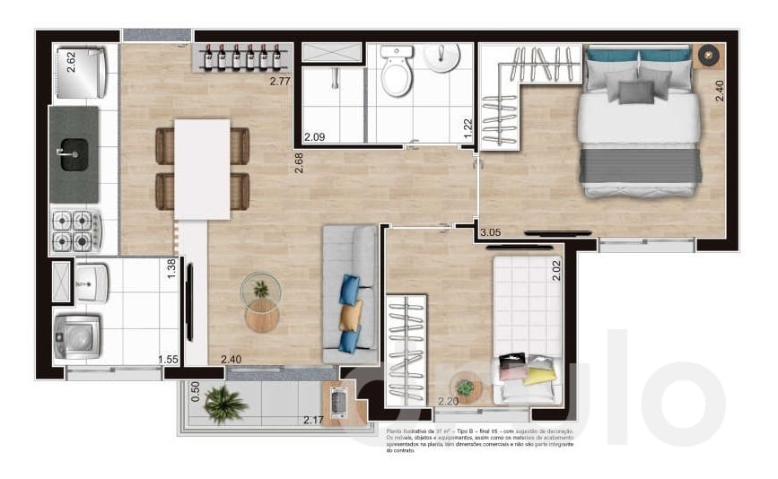 Planta 01 - 2 dorm 37m