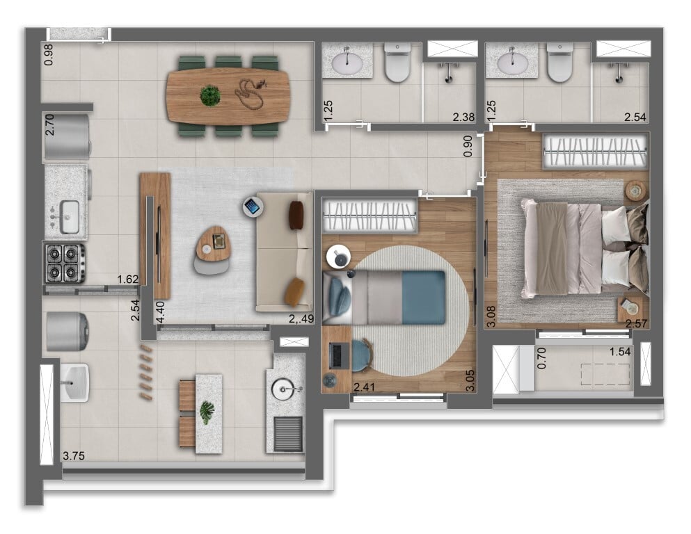 Planta 01 - 2 dorm 61m