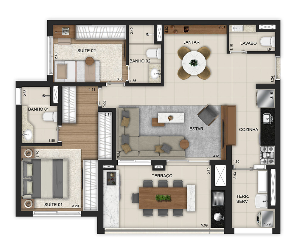 Planta 05 - 2 dorm 89m - opo