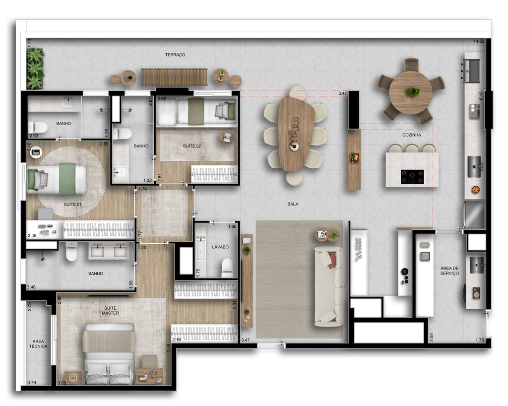 Planta 03 - 3 dorm 157m