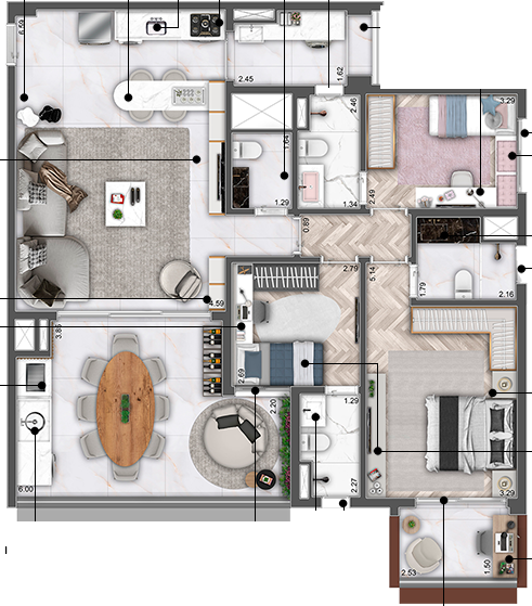 Planta 04 - 3 dorm 123m