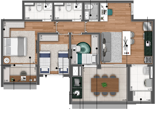 Planta 02 - 3 dorm 86m