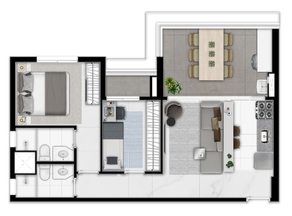 Planta 01 - 2 dorm 59m