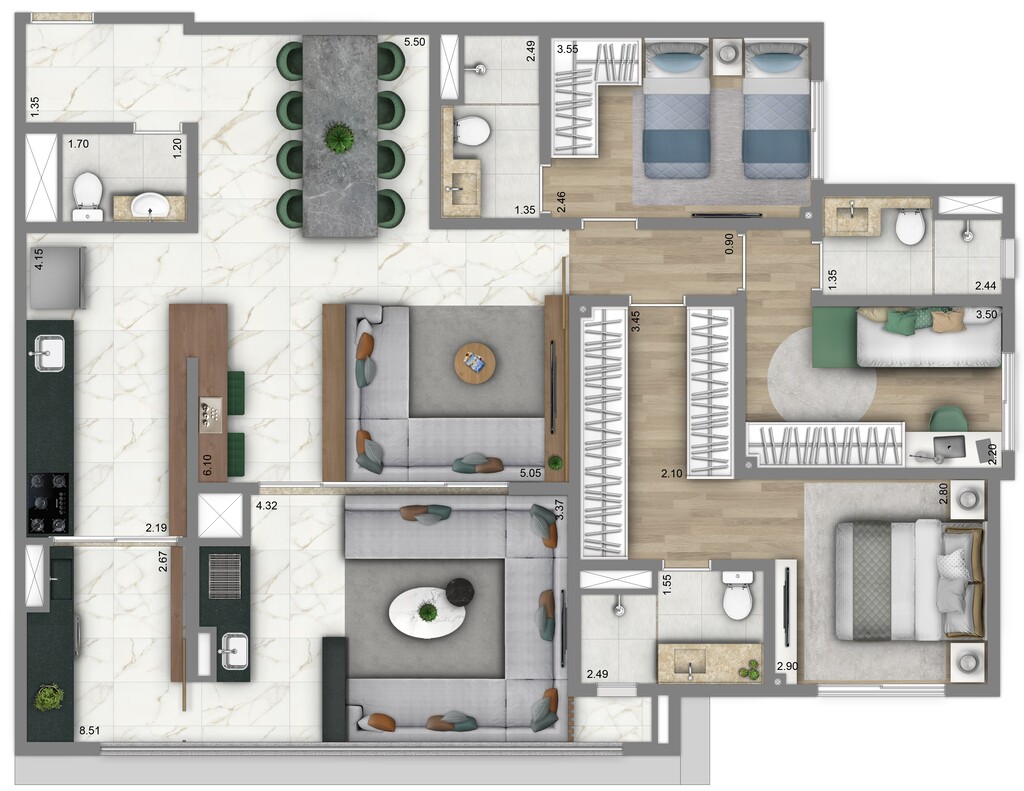 Planta 04 - 3 dorm 122m