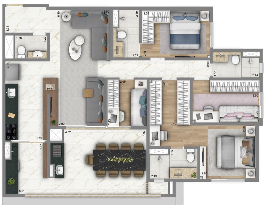 Planta 03 - 3 dorm 122m - opo