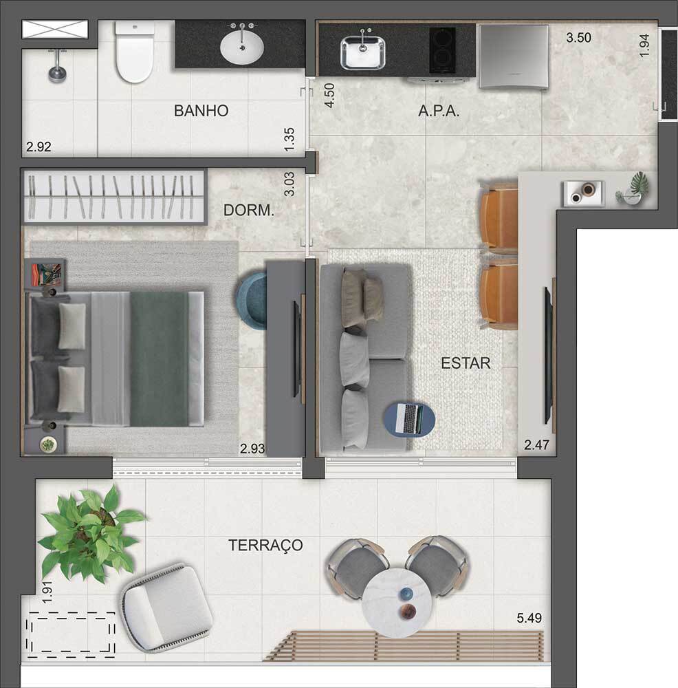 Planta 04 - 1 dorm 43m