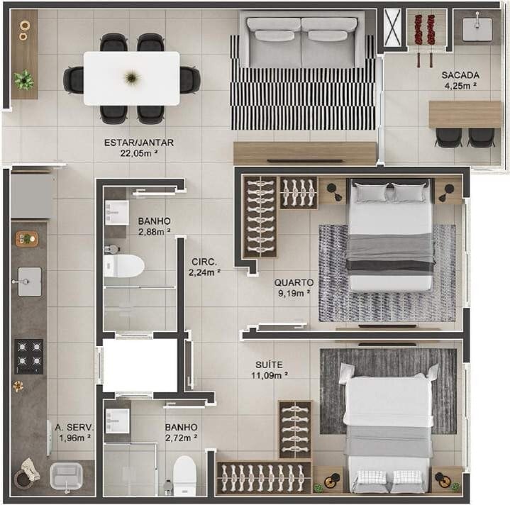 Planta 24 - 2 dorm 65 03m