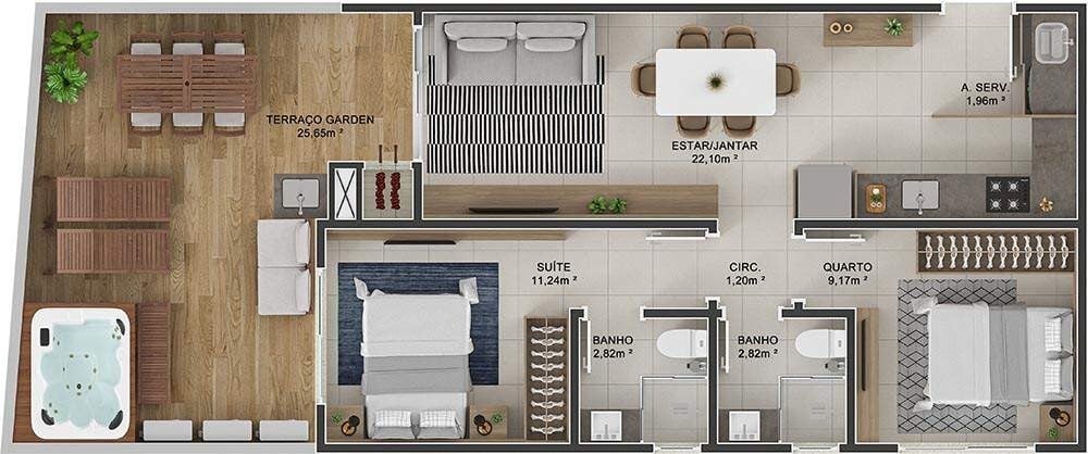 Planta 33 - 2 dorm 85 43m - garden