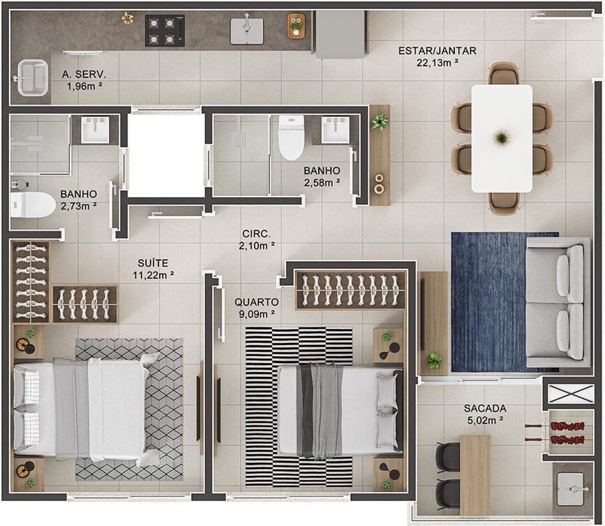 Planta 28 - 2 dorm 66 84m