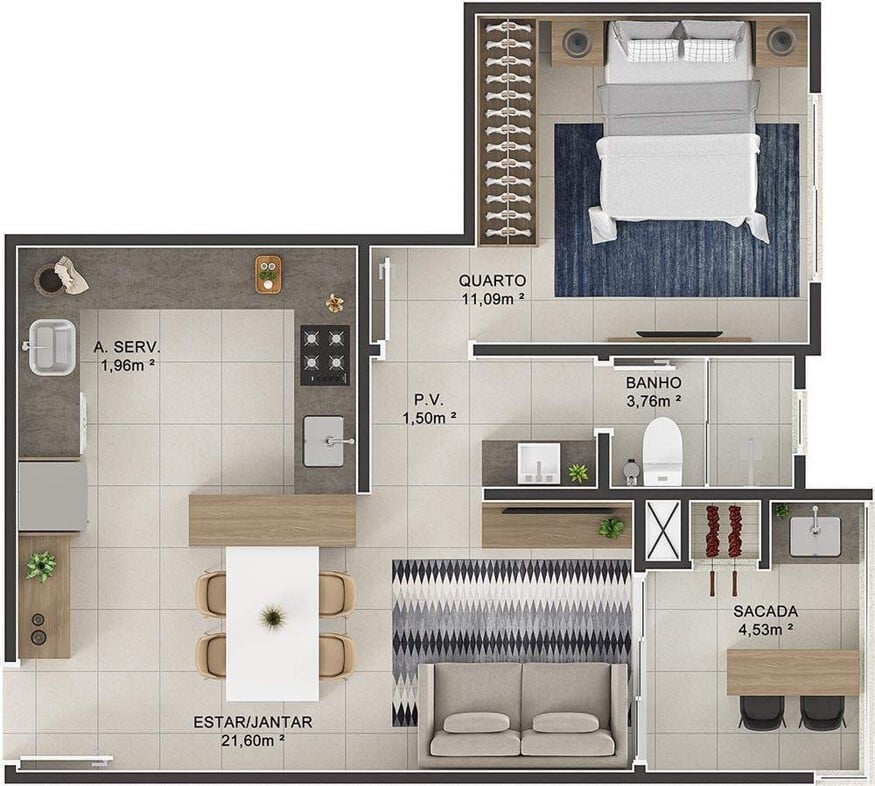 Planta 20 - 1 dorm 51 24m