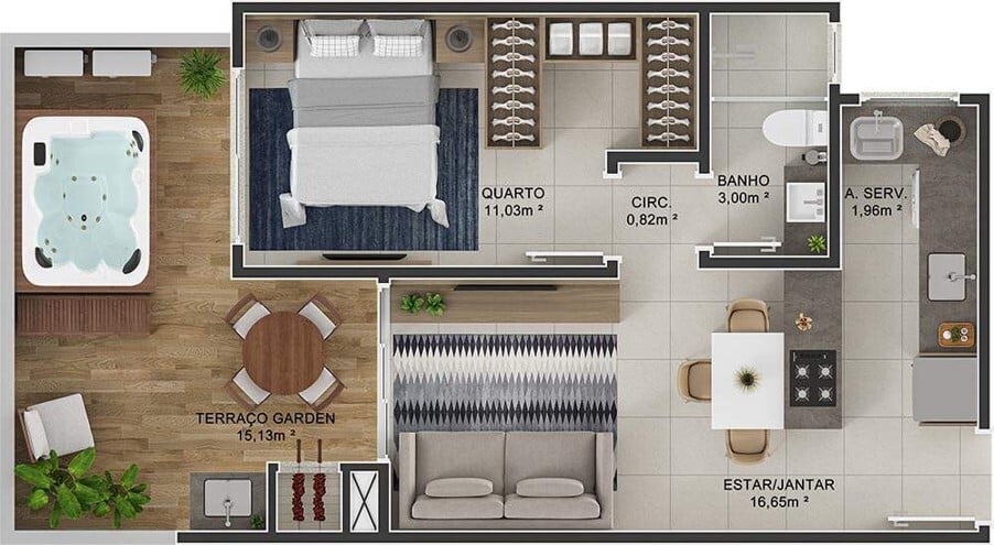 Planta 17 - 1 dorm 55 30m - garden