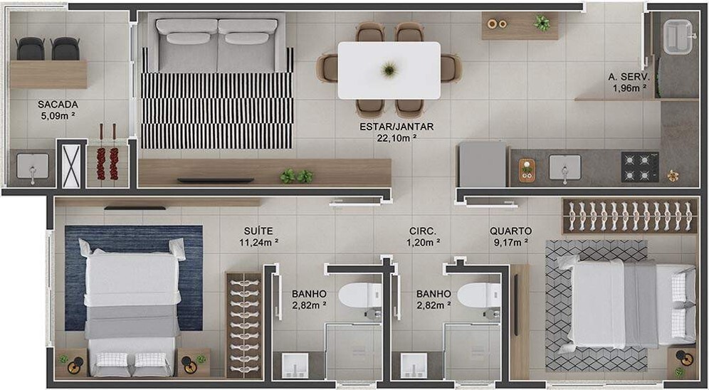 Planta 34 - 2 dorm 64 41m