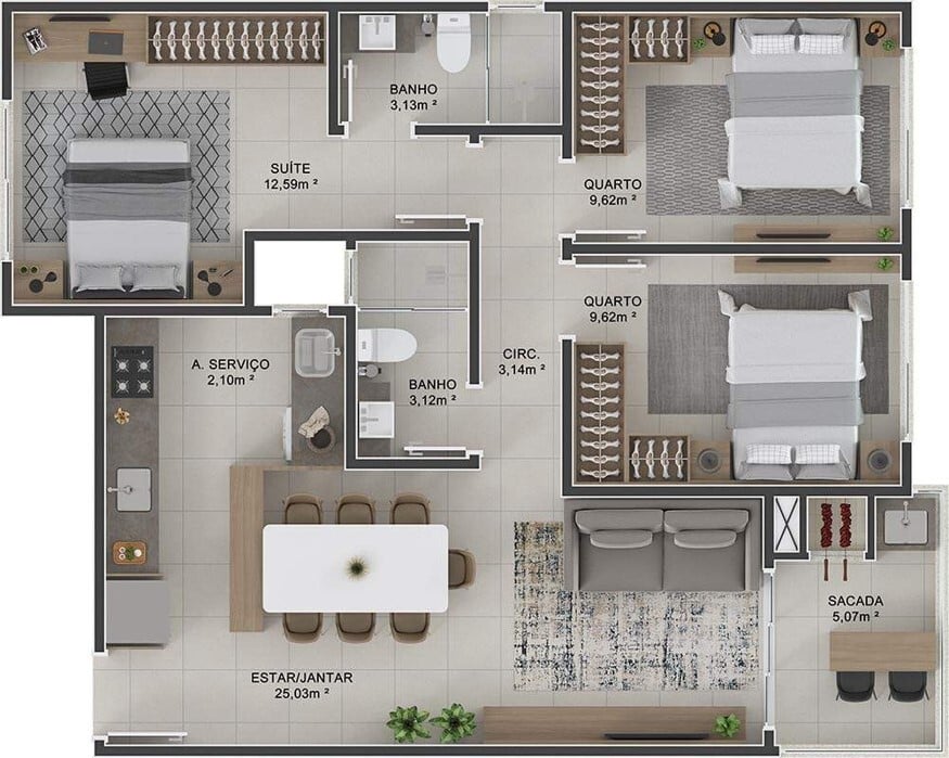 Planta 02 - 3 dorm 83 72m